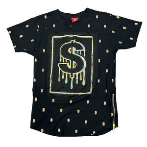 Victorious Embossed T-shirt Dollar Sign Logo Raised‎ Black Metallic Gold Medium